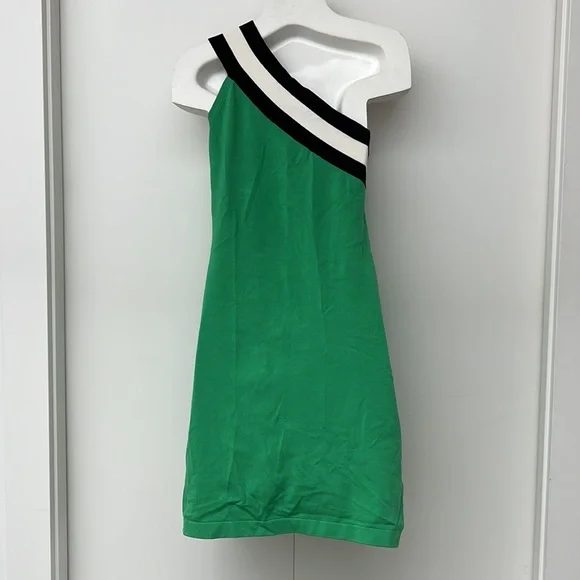 BEDO asymmetrical one shoulder body con green striped dres - Picture 5 of 6